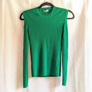 P.A.R.O.S.H. Green Ribbed Long Sleeve Cold Shoulder Pullover Top, size M